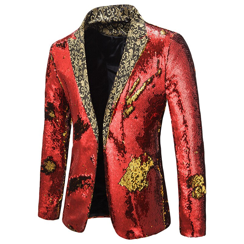 Men's Sequin Suit Jacket - Single Breasted - Full Sleeve - Notched Collar - Stage Performance