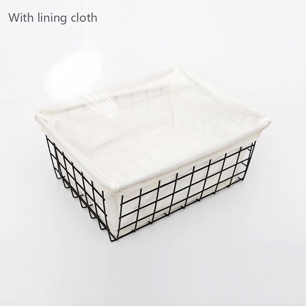 Cesto de hierro de estilo nórdico para almacenaje, cesta para pan y aperitivos, soporte organizador para el hogar, almacenamiento de artículos diversos de cocina para el baño: Black with cloth