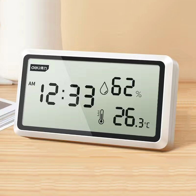Deli Electronic Thermometer Hygrometer Weather Station for Home Indoor High Precision with Table Clock Temperature Controller