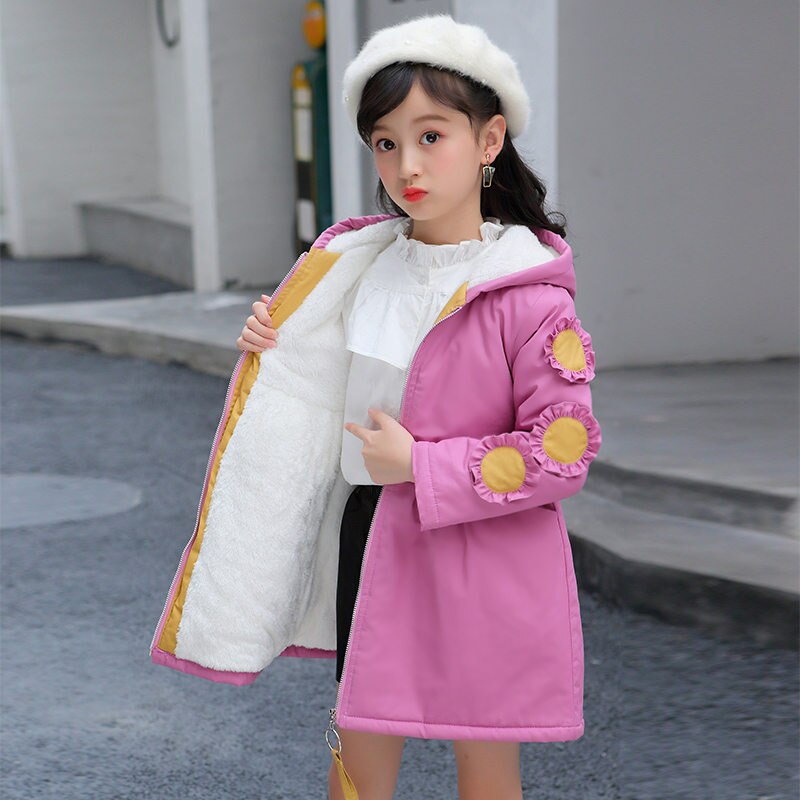 Girls Hoodies Winter Jackets for Girls Teenage Winter Coats Children Wintercoat Kids Warm Outerwear Girls Winter Trench Coat: Lavender / 4
