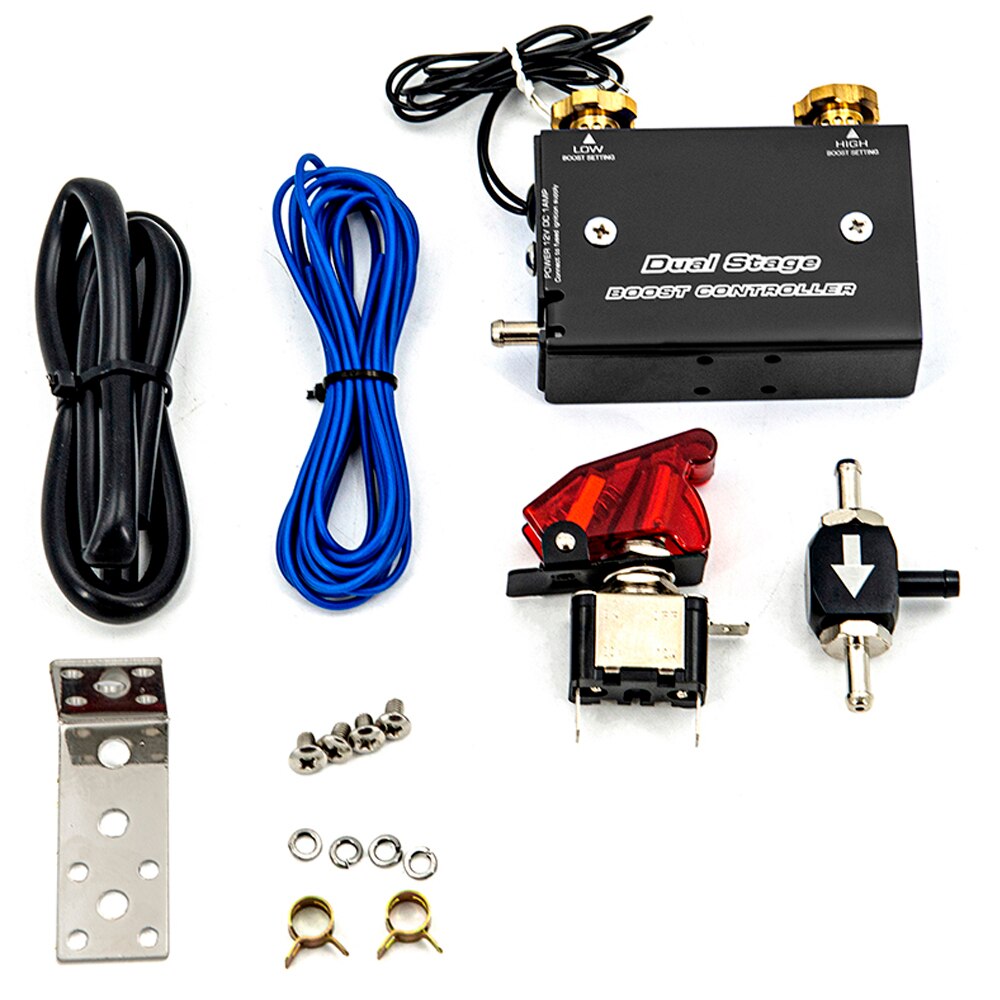 Dual Stage Electronic Turbo Turbocharger PSI Boost Controller Kit w/ Switch Kit Universal: black