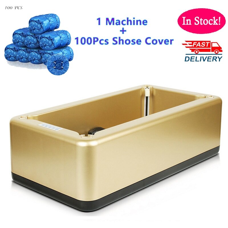 Automatic Shoe Cover Dispenser 100pcs Shoe Covers Automatic Machine One-time Film Machine Foot Set Shoes Home Office: Gold(100pcs cover)