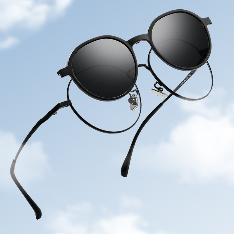 YIMARUILI, gafas con Clip polarizador a la , montura de gafas graduadas ópticas multifuncionales redondas Retro UV para hombres y mujeres