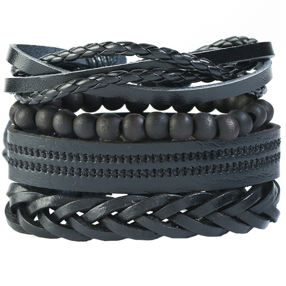 Causul 4pcs/set Handmade Beads Rope Woven Men Multilayer Charm Leather Bracelets For Women Homme Jewelry Accessories