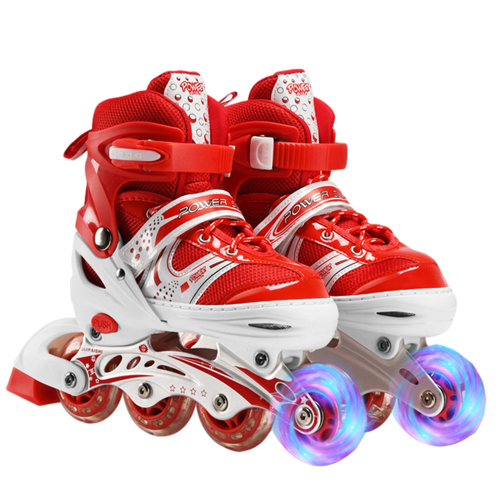 Full Flash Roller Skates Children Boys And Girls Inline Roller Skates Beginner High Elastic PU Roller Skating Adjustable: Red / S