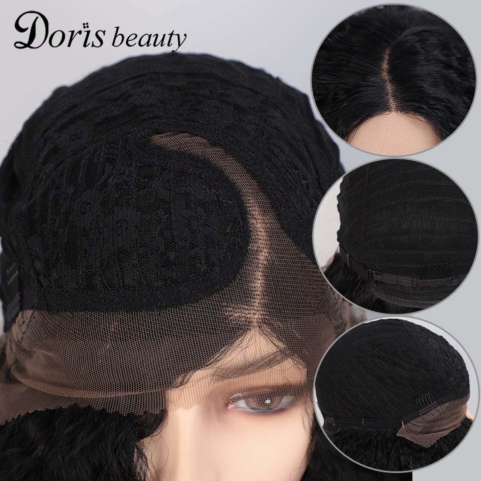 Doris beauty Synthetic Lace Front Wig Long Afro Kinky Curly Natural Partial Black Wigs for Women