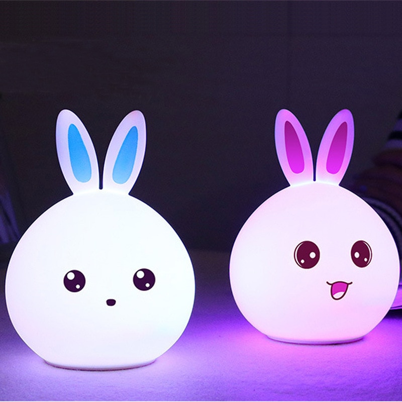 Qshare Kaninchen LED Nacht Licht Remote Touch Sensor Bunte USB Silikon Bunny Nacht Lampe Für Kinder Kinder Baby Weihnachten Spielzeug