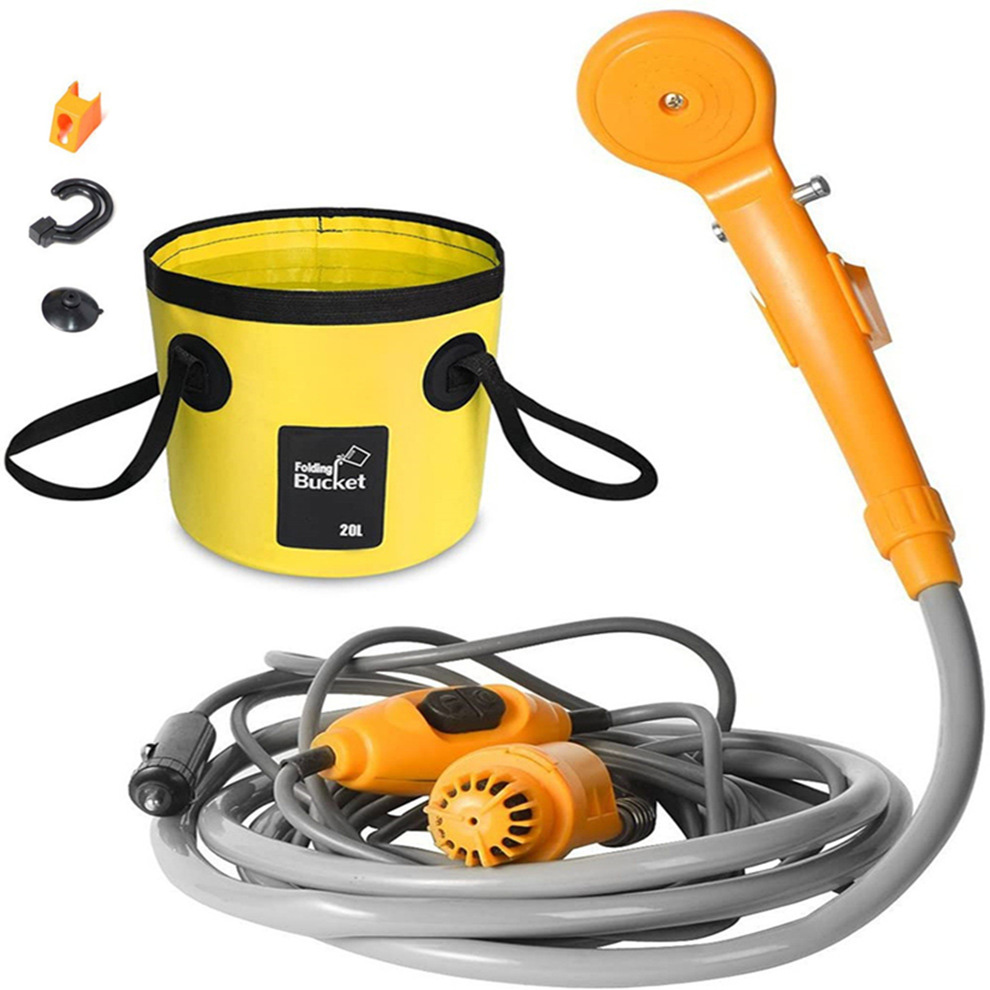 Tragbare Camping Dusche Heißer Wasser Bausatz draussen Dusche Wasser Tasche 12V Elektrische Für Wandern Reise Auto Waschen, pflanzen Haustier Bewässerung: Gelb  einstellen
