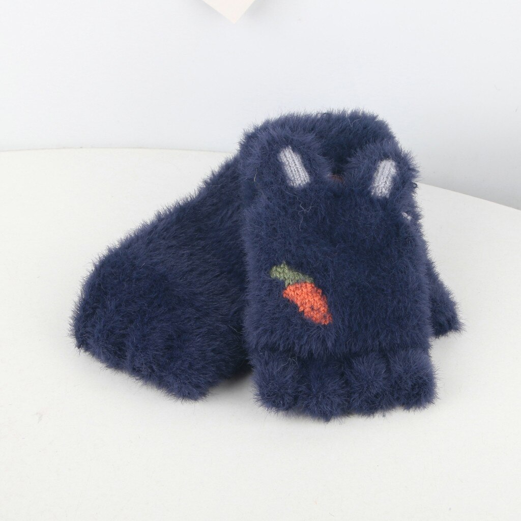 Navidad ofertas Winter Handschuhe freundlicher freundlicher Plüsch Umgedreht Halb Finger Ich bin Freien Warme Handschuhe Fäustlinge Für freundlicher детские зимние: marine Blau