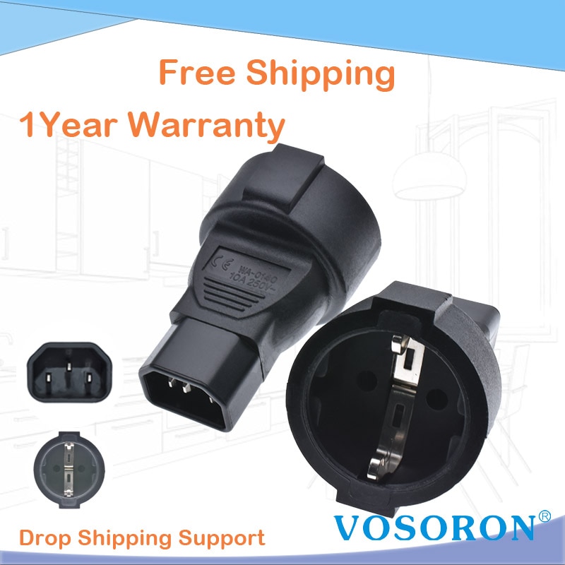 IEC 320 C14 Male to Europe Schuko Female Socket Short Power Plug Converter Adapter for UPS PDU,Euro UPS/PDU Power Cord Connecter