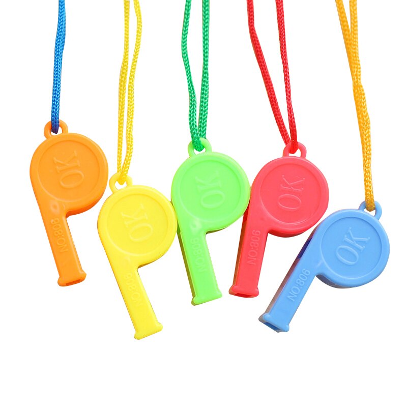 Sifflet en plastique 5 pièces | À corde suspendue, son fort, petit d'arbitre, sifflage de couleur aléatoire: Default Title
