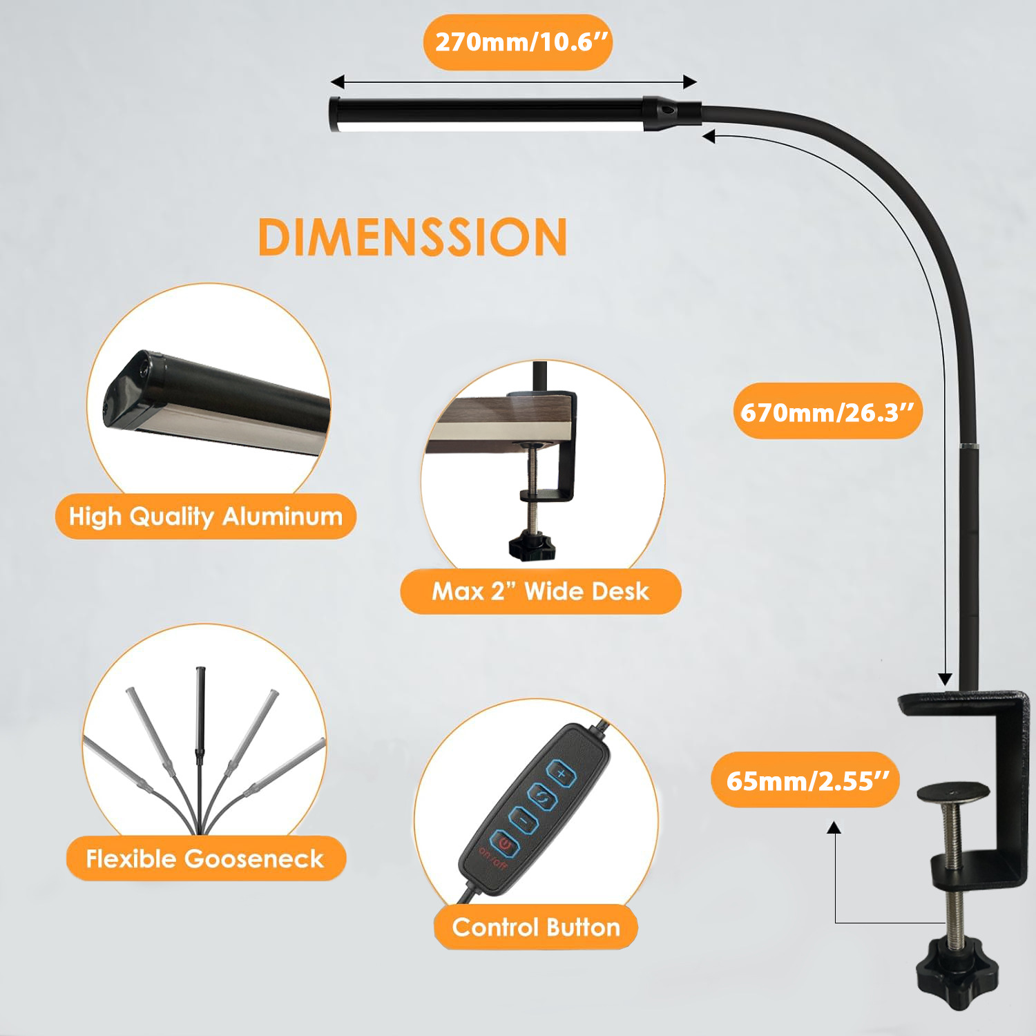 LED-bureaulamp Dimmen Oogverzorgende leeslampen voor thuis 3-kleurmodus Flexibele verstelbare zwanenhals PC-kantoortafellampen