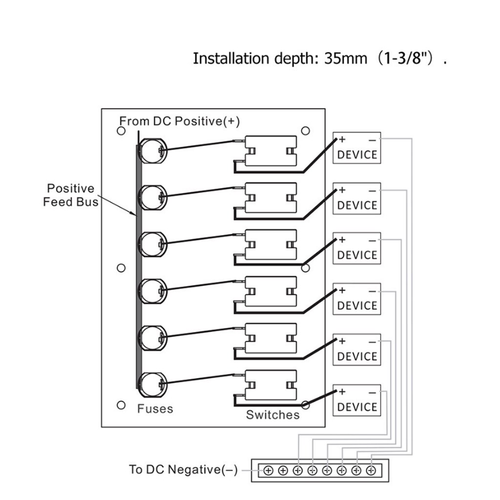 6 Gang Toggle/Rocker Switch Panel &amp; 5A Fuses DC 12/24V For Marine Boat Caravan RV Yacht Camper Truck Trailer ABS Waterproof