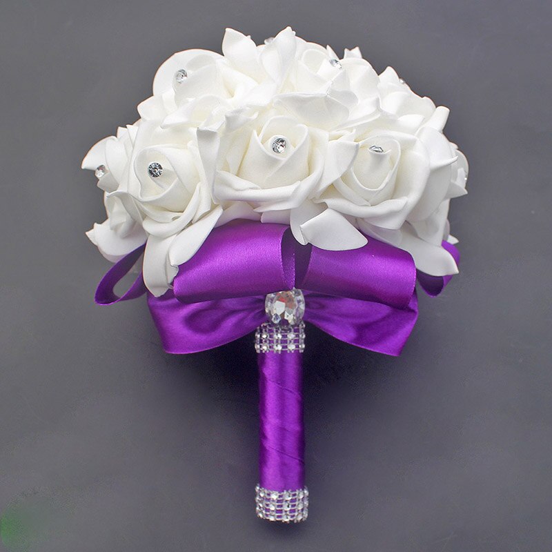 Tanie Prom Baby Blue broszka z kwiatem bukiet ślubny De Mariage bukiety ślubne PE róża diamentowa wstążka bukiet W2017D: purple D