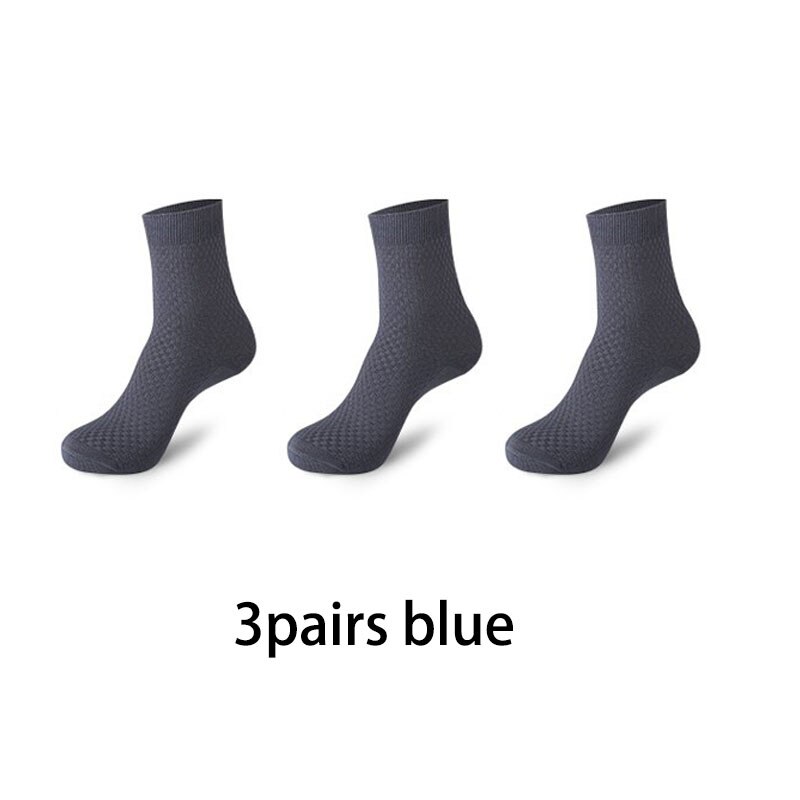 3 par/lot bambufiber långa strumpor herr crew strumpor rutiga affärsstrumpor man enfärgad höst calcetines hombre: 3 par blå