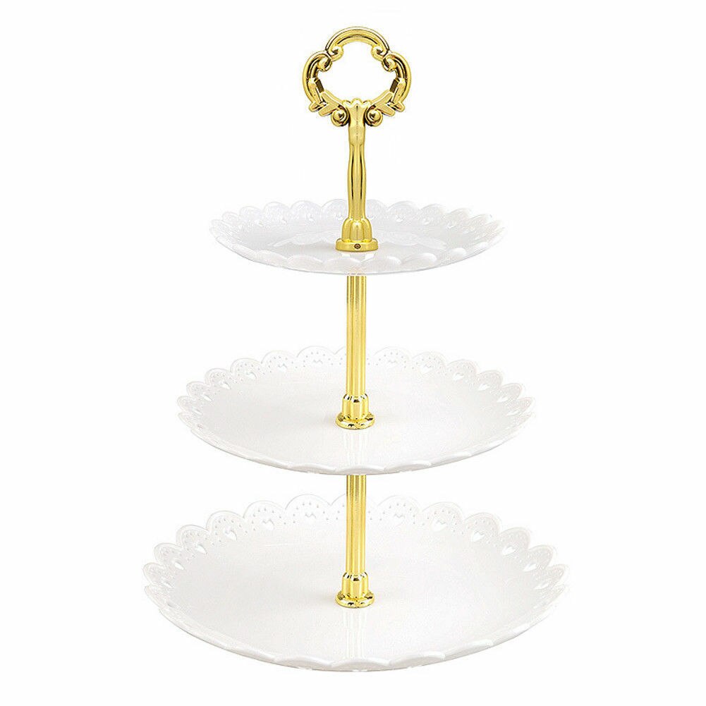 Faroot 3 Tier Plastic Slate White Round Display Cake Stand Food Platter Rack Pop: Clear