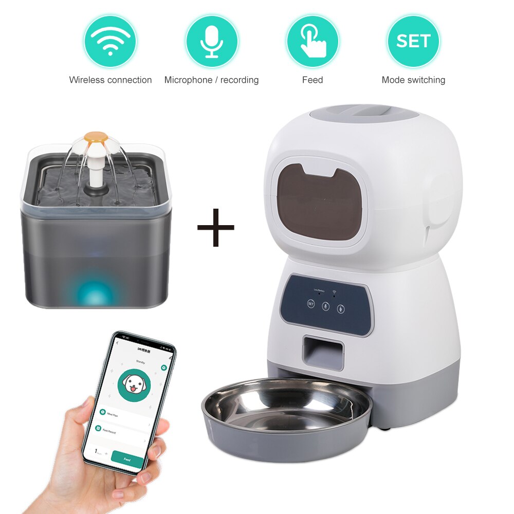 3,5 l automatische Ebene fütterung Wifi App Clever zeitgesteuert Dosierung Zubringer Katze Hundefutter Spender 2l Auto Getränke brunnen Wasser Zubringer Katzen schale: Weiß
