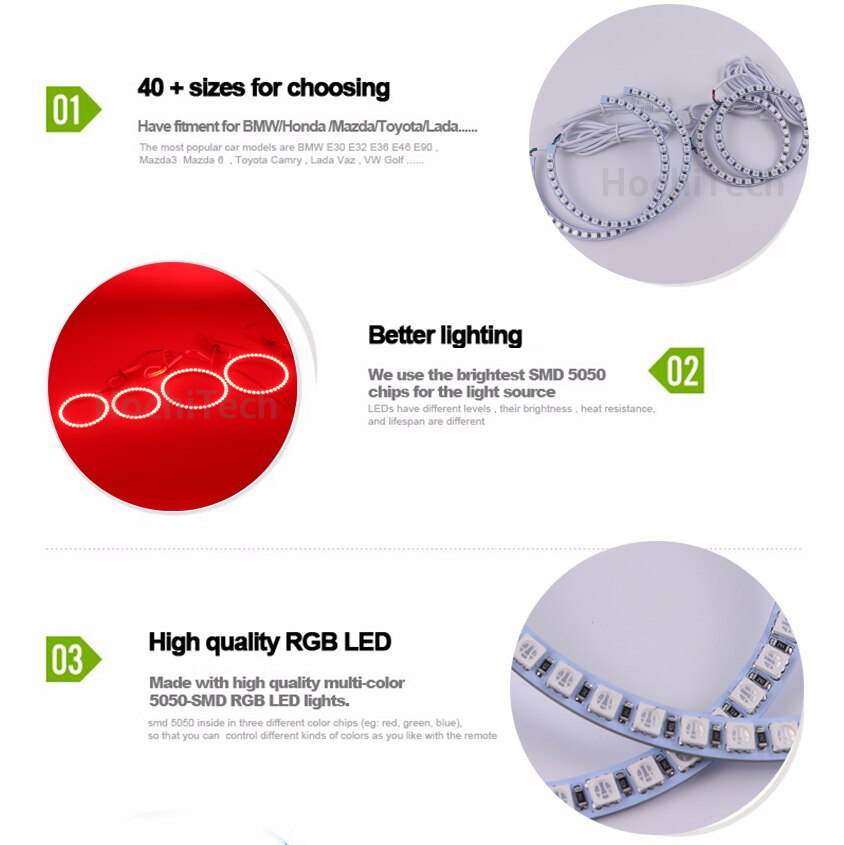 Ausgezeichnete 2pc Halo Ringe Engel Auge auto Scheinwerfer RGB 60/70/80/90/100/110/120mm Lampenschirme Helle auto drl Engel Augen Motorrad