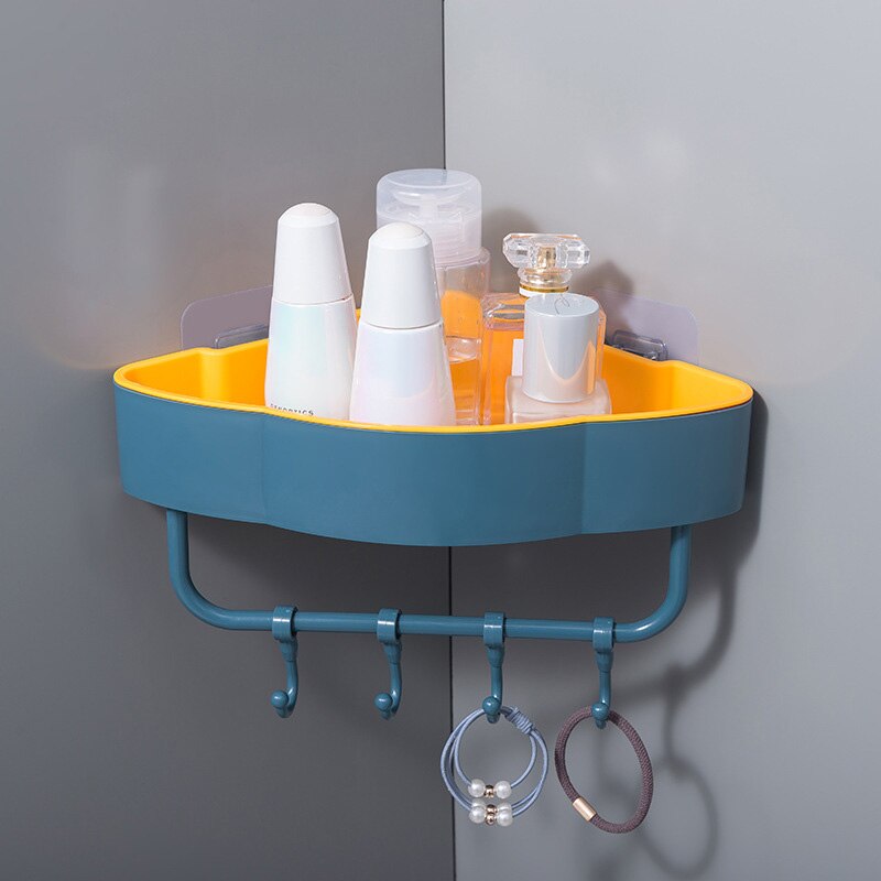 Væghjørne brusehylde trekantet stativ med krog badeværelseshylde shampoo brusehyldeholder køkken opbevaringsstativ organizer