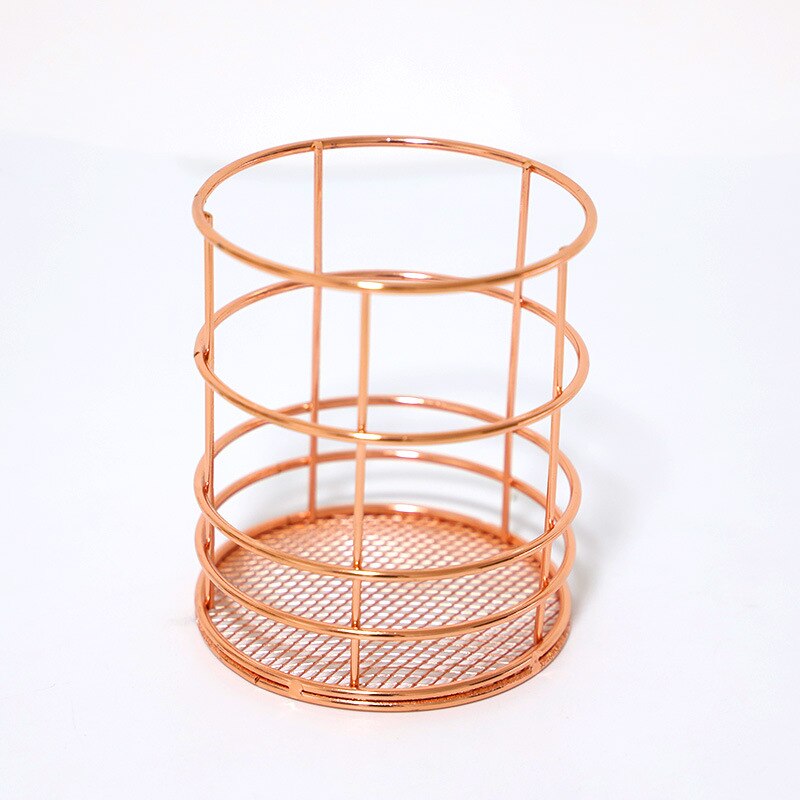 Panier de rangement nordique en fer forgé porte-stylo, panier de rangement en fond de bureau en métal, or Rose, papeterie et finition: 1