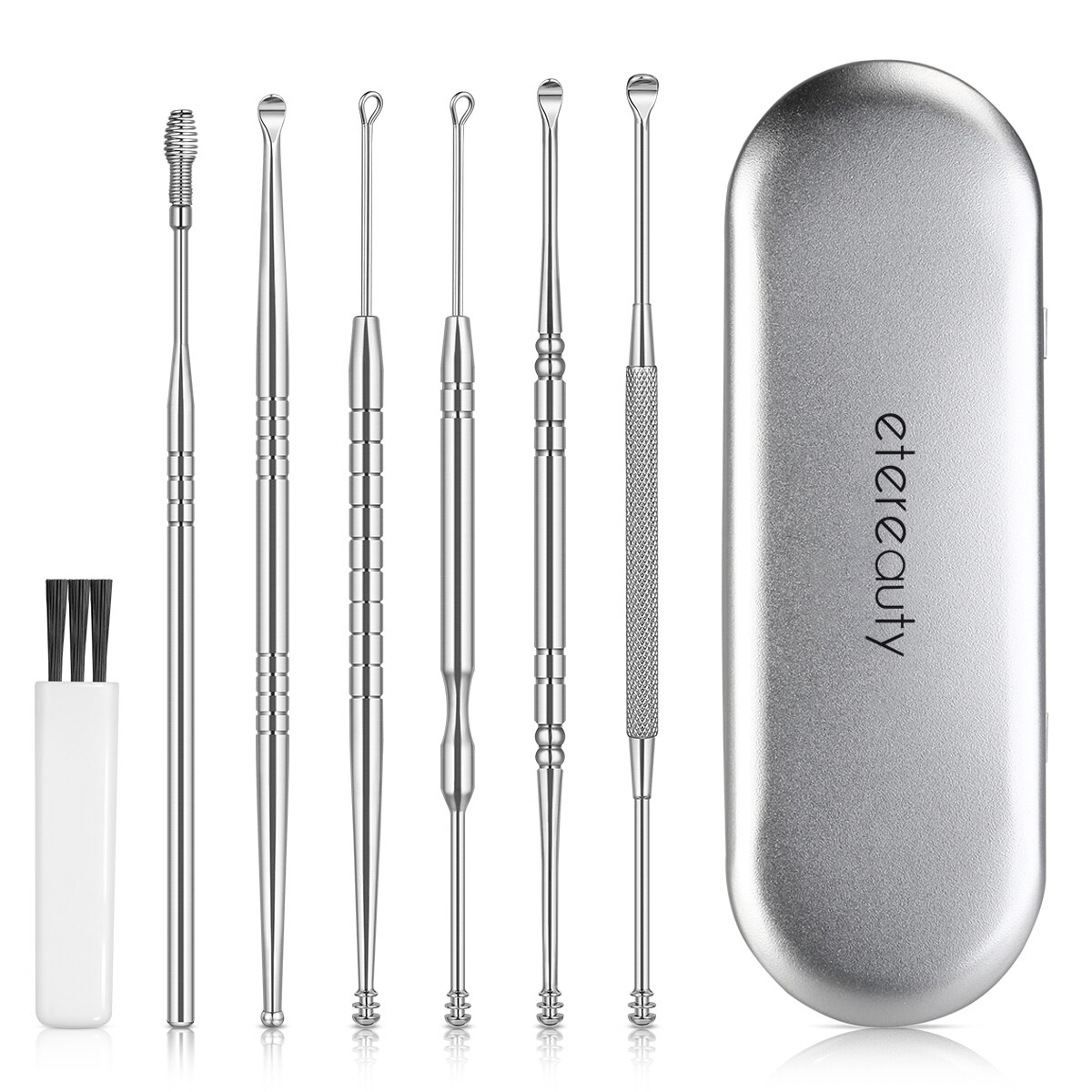 7pcs Ear Cleansing Ear Wax Removal Kit Multi-Functional Ear Pick Cleaner Kit Ear Cleansing Tool With A Cleaning Brush (Silver)