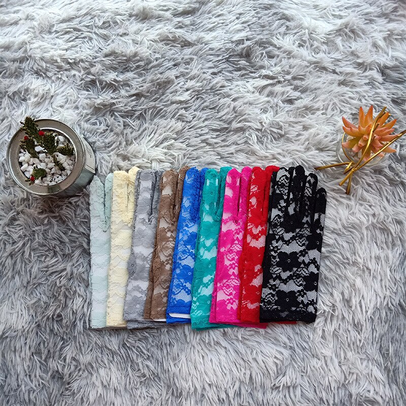 blaugrün Grün Sommer Elegante Damen Blumen- Spitze Handschuhe Blau Gelb Handgelenk Länge Kurze Volle Finger Mädchen Braun Rosa Handschuhe