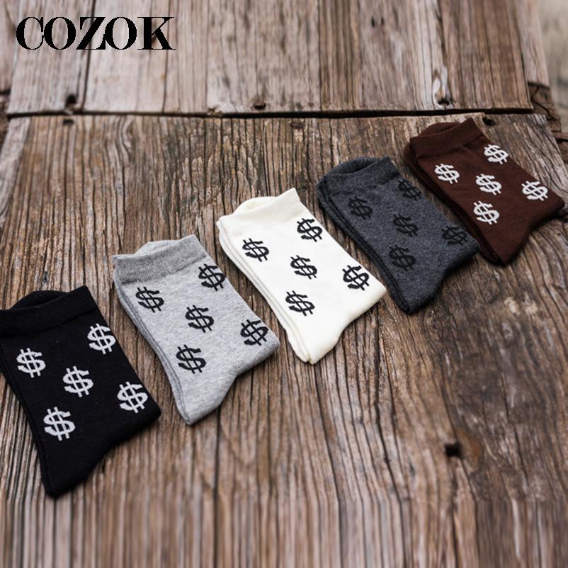 Calcetines con estampado de símbolo de dólar para hombre, medias cómodas, transpirables, absorben el sudor, antideslizantes, medias de media longitud, 5 pares, novedad, primavera y otoño