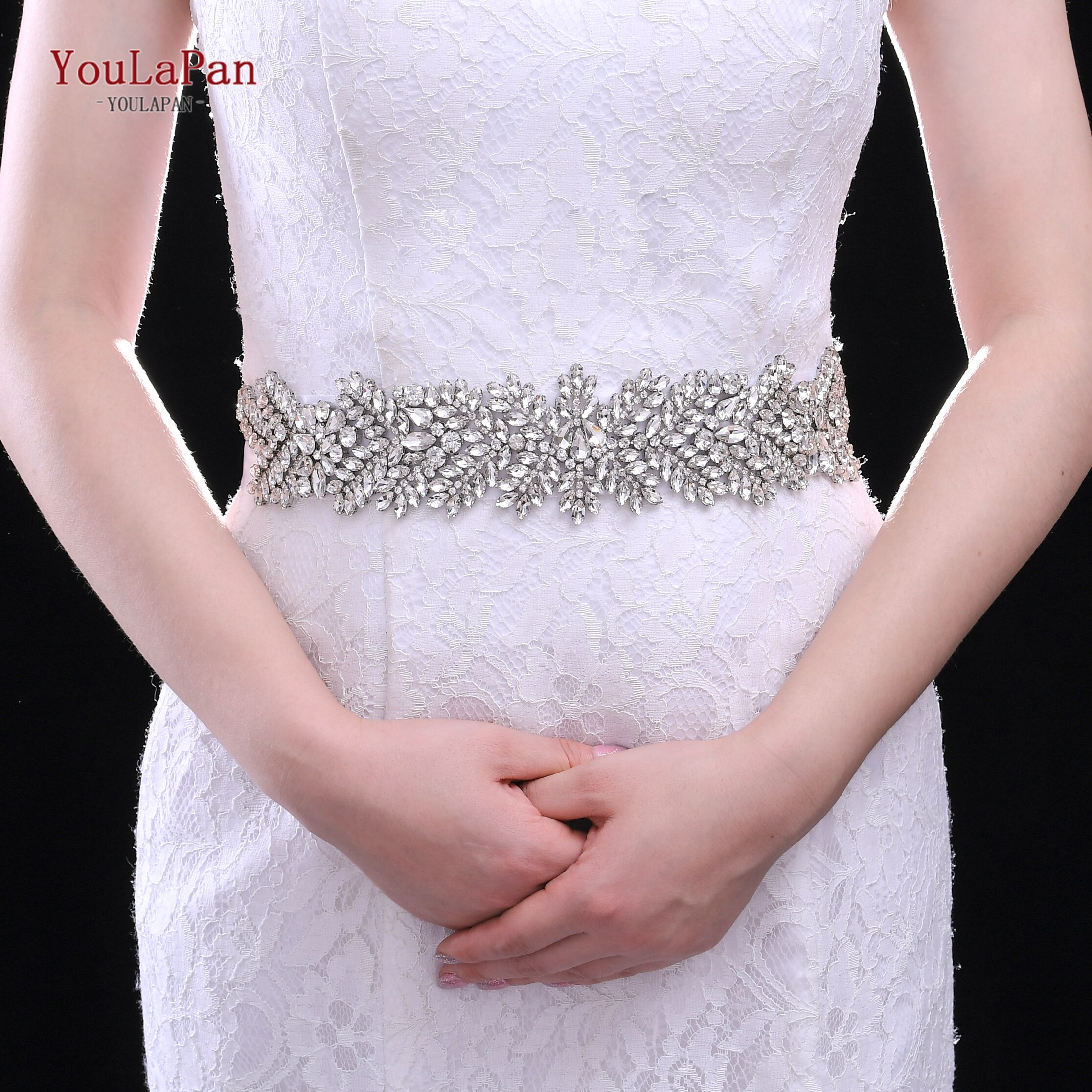 YouLaPan S420 Stunning Brides Belt Ribbon Sash Formal Dress Diamond Belt Rhinestones Belts Wedding Waistband Accessory Applique