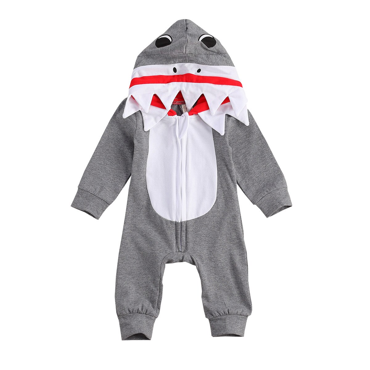 Focusnorm 0-24M Mooie Peuter Baby Meisjes Jongens Rompertjes 4 Kleuren Cartoon Print Lange Mouwen Hooded Jumpsuits: Donkergrijs / 18m