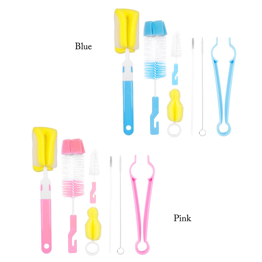 7Pcs Baby Bottle Brush Set Baby Nipple Milk Feeding Bottle Cup 360-degree Rotating Clean Sponge Spout Cup Brush Kit Cleaner Tool