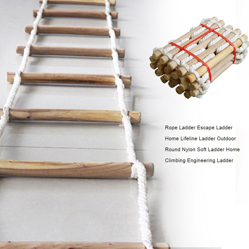 3M 5M Wooden Rungs Rope Ladder Outdoor Tent Rope Soft Steps Round Nylon Soft Escape Ladder Escape Fire Rescue Home Climbing