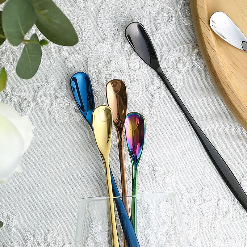 15cm 17cm Square Head Food Spoon Stainless Steel Mug Spoons Coffee Stirring Honey Spoon