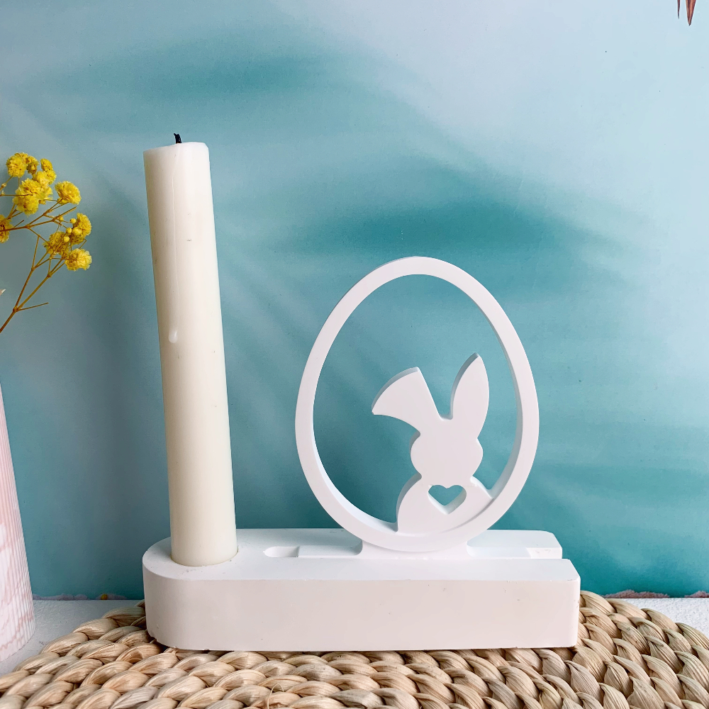 Vela de conejo hueca 3D, adornos decorativos, candelabro, molde de yeso, molde de silicona DIY, de Pascua, decoración del hogar hecha a mano