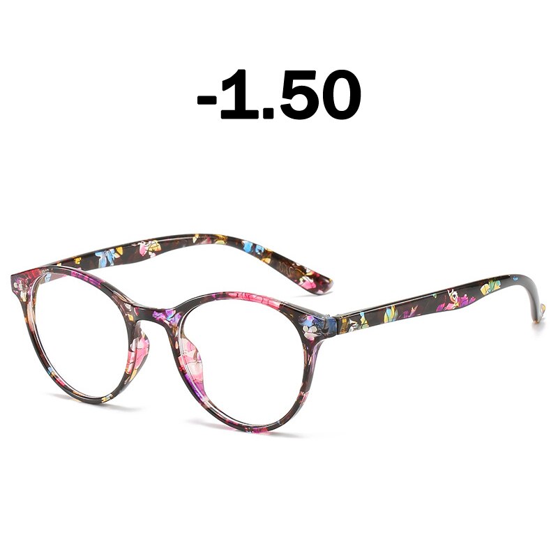 Elbru Afgewerkt Bijziendheid Bril Vrouwen 0-0.5 1.0 1.5 2.0 2.5 3 3.5 4 4.5 5.0 5.5 6 Retro bloemenprint Bijziendheid Optische Glazen Frame: Floral -1.50
