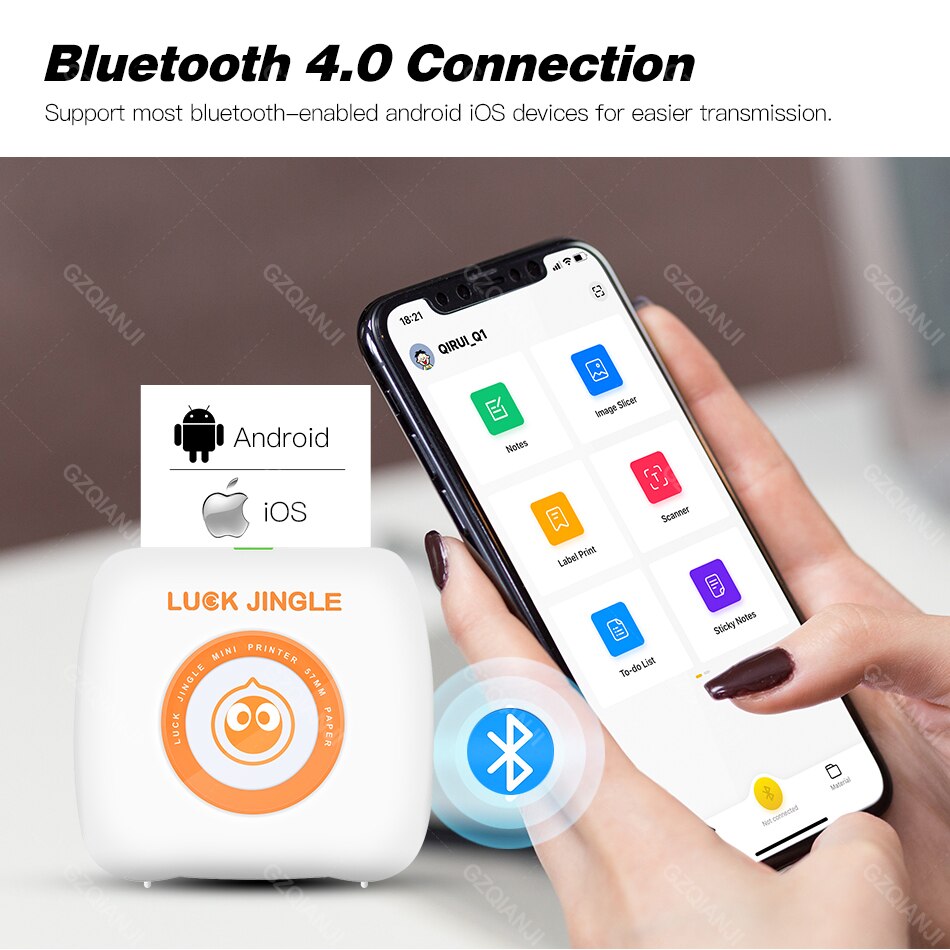 Foto pocket mini thermische printer 304 dpi 58mm thermische bluetooth draagbare printer mobiele telefoon printer voor android ios