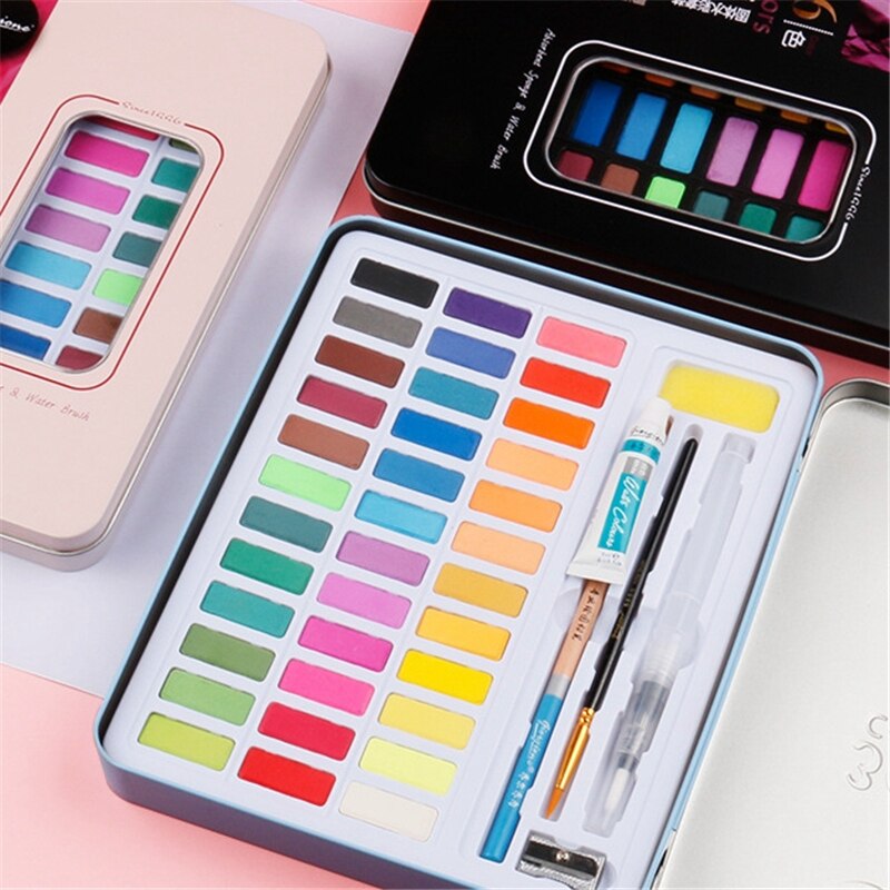 48 Kleuren Solid Aquarel Set Basic Neon Glitter Aquarel Pigment 7Pcs Kit Voor Tekening Art Verf Levert Diy Art levert