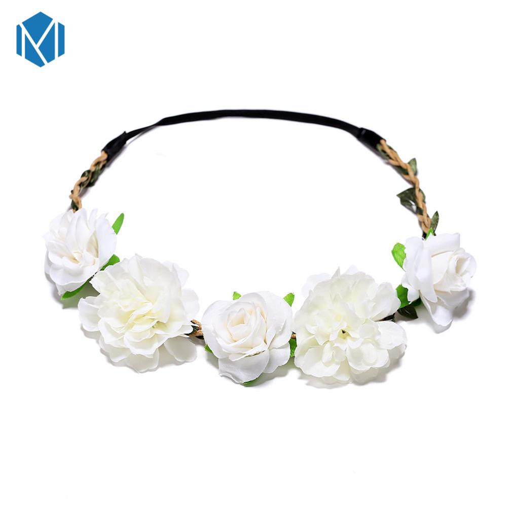 M MISM Beautiful Women Flower Garlands Head Wreaths Bohemia Flower Crown Cherry Blossoms Rose Garland Hair Wreaths Photography: white
