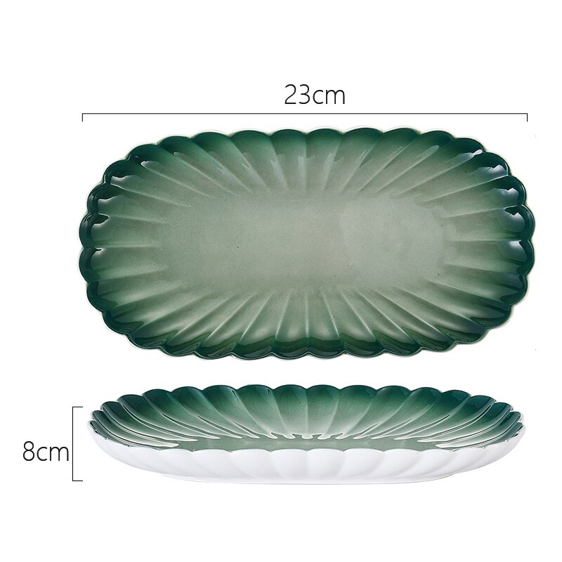 Kitchen Cutlery Set Nordic Creativity Deep Dish Dinner Plate Gradient Green Ceramic Plate Bowl Home Steak Western Food Tableware: Fish Plate 23cm