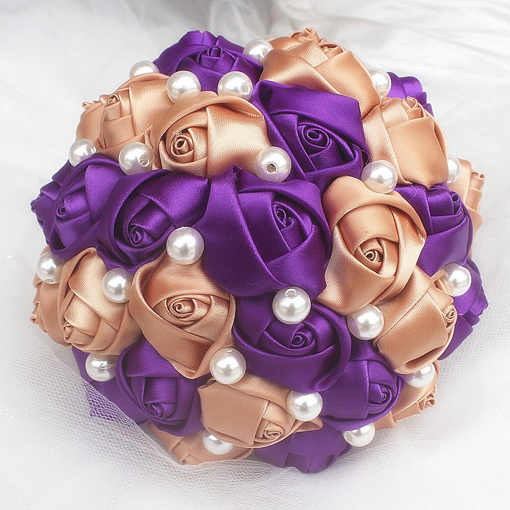 Bouquet de mariage broche diamant de , 15cm, rubans à fleurs de mariage, demoiselle d'honneur, Bouquets de mariage en cristal 8 Styles: W322 khaki purple
