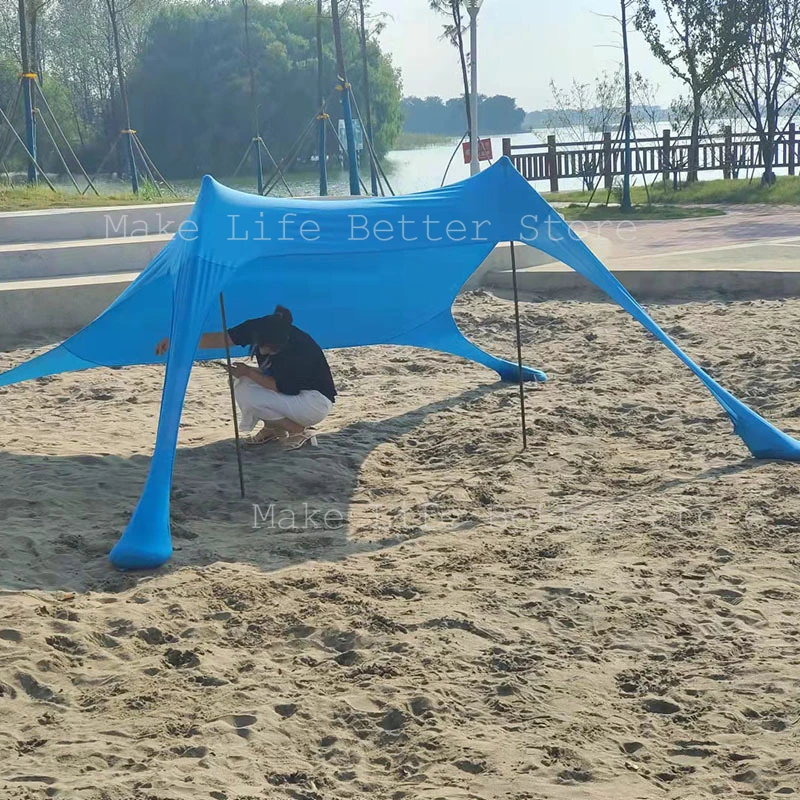 Auvent de plage coupe-vent, tente de plage extérieure, 4 pôles, grand abri solaire, tentes de Camping, parapluie de plage pliant coupe-vent