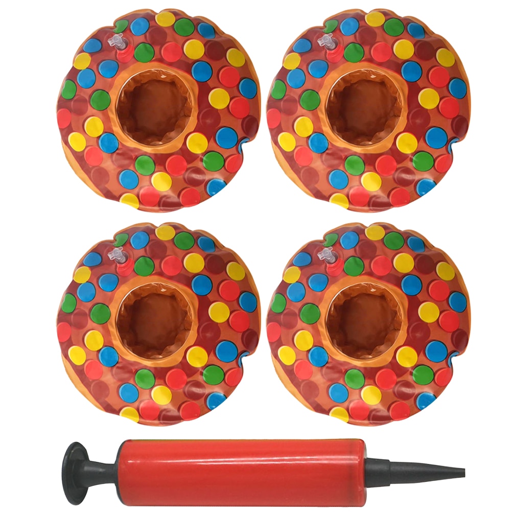 4 Uds. Posavasos para agua, de dulces inflables de PVC, esterillas flotantes, bandejas para cerveza, con 1 Uds. De inflador para agua, de piscina y playa: Default Title