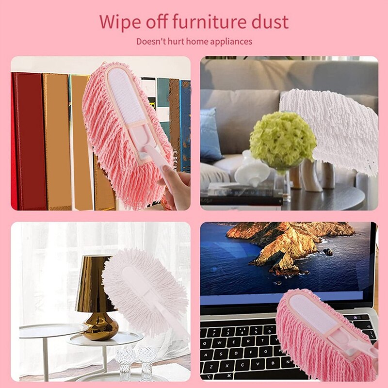 Plumeau à plumes rose et blanc réutilisable, pour le nettoyage des crevasses et des meubles, dépoussiérage électrostatique, 2 pièces