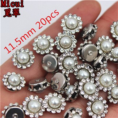 Micui Ronde Parel Kristallen Knop Goud rvs Instelling Metalen Lade Steentjes DIY Sieraden Jurk bruiloft versieren MC70: Silver 11.5mm 20pcs