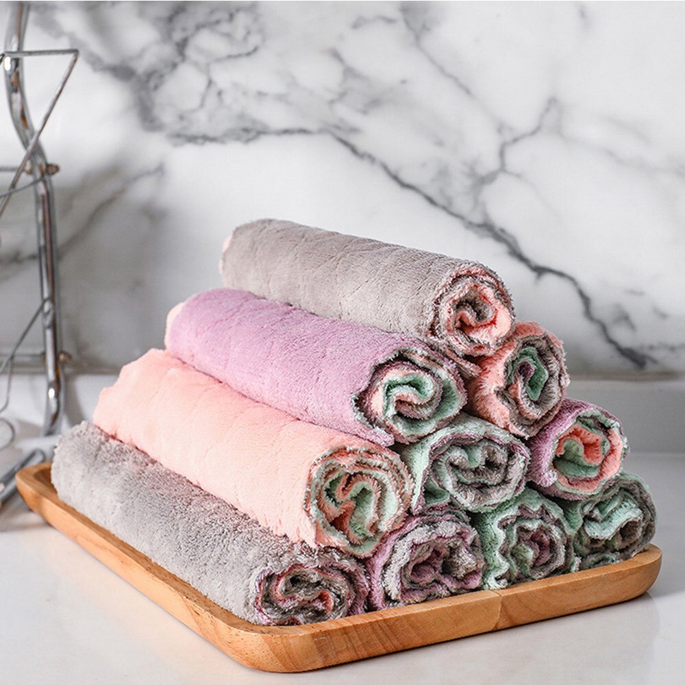 Microfiber Cloth Kitchen Towel Rags Water Absorbent High-Efficiency Tableware Towel Kitchen Tools Household Cleaning Cloths : 2PCS