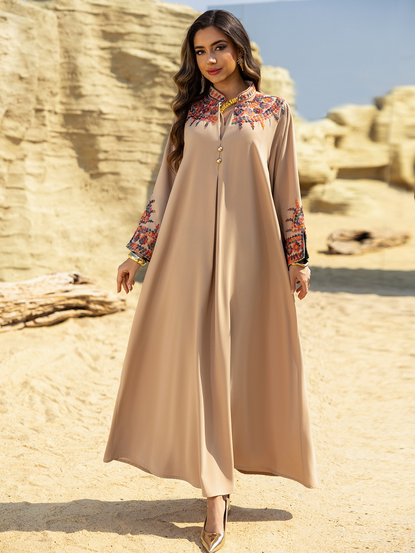 Vestido de Dubái para mujer Abaya Eid bordado vestido largo caftán musulmán Jalabiya Ramadán Marruecos Kaftan Vestidos Largos 2025