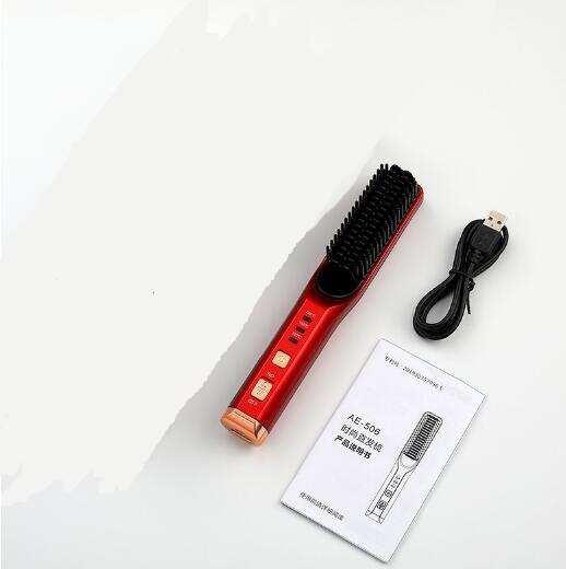 Wireless Men Quick Beard Straightener Styler Comb Multifunctional Cordless USB Hair Straightening Brush MCH Heating Brush: Red / UK