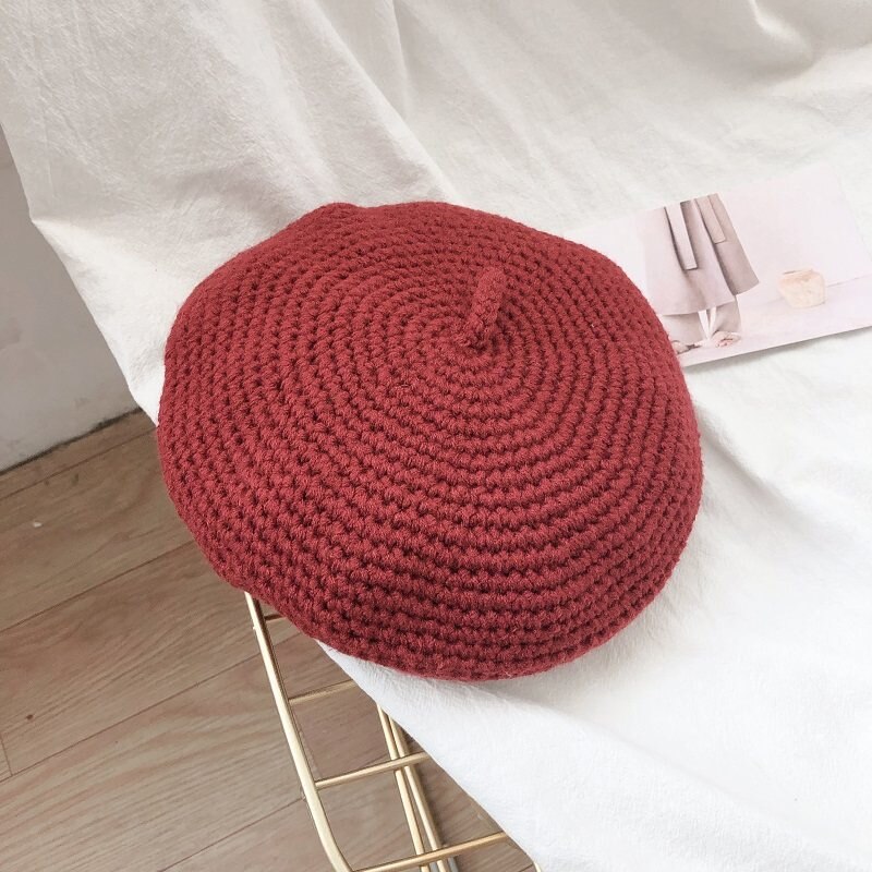 beret damski jesienno-zimowy kapelusz z filcu ozdoba robić włosów brytyjski retro wełniany malarz ośmiokątny kapelusz czapka z dzianiny: bordo