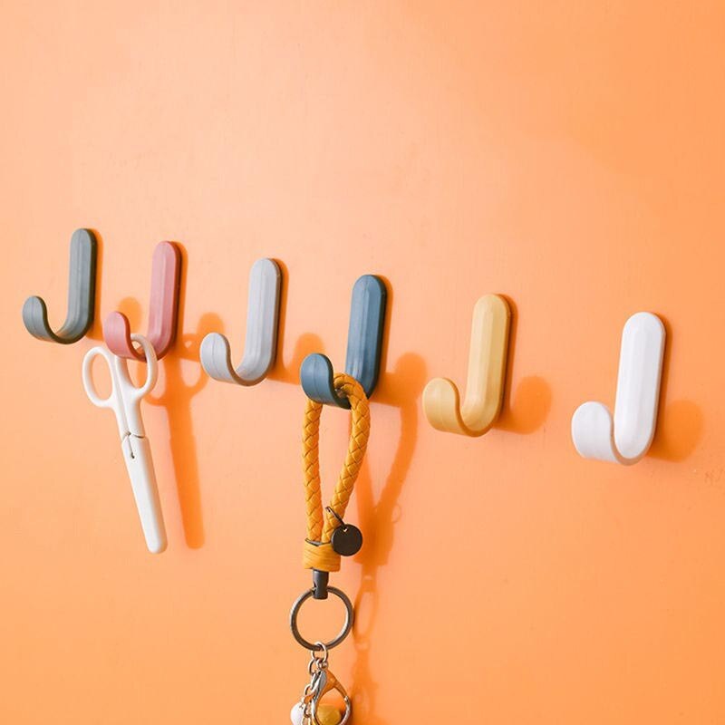 4pcs/set Towel Hooks Plastic Door Hangers Self Adhesive Wall Hangers Hat Racks Keys Hanger Home Decor