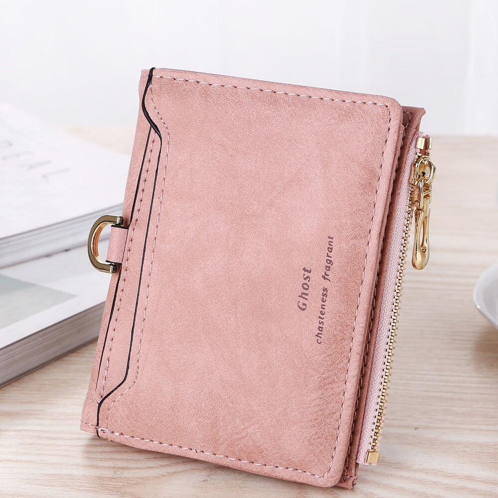 Women Simple Retro Letters Short Wallet Card Holders Handbag Simple Travel Outdoor Coin purse Ladies Mini Cluth Bag: Pink