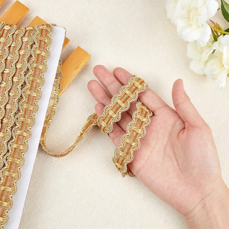 Adornos de encaje de cinta de poliéster trenzada dorada para cortina, manualidades de costura, decoración del hogar, 7/8 "(W) x 12,5 yardas
